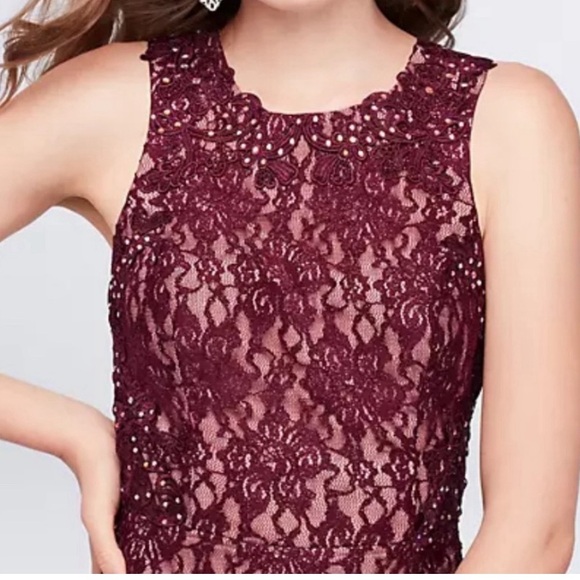David's Bridal City Triangles Wine Red Lace Mermaid Beaded Sides Size 21 XXL - Picture 2 of 11